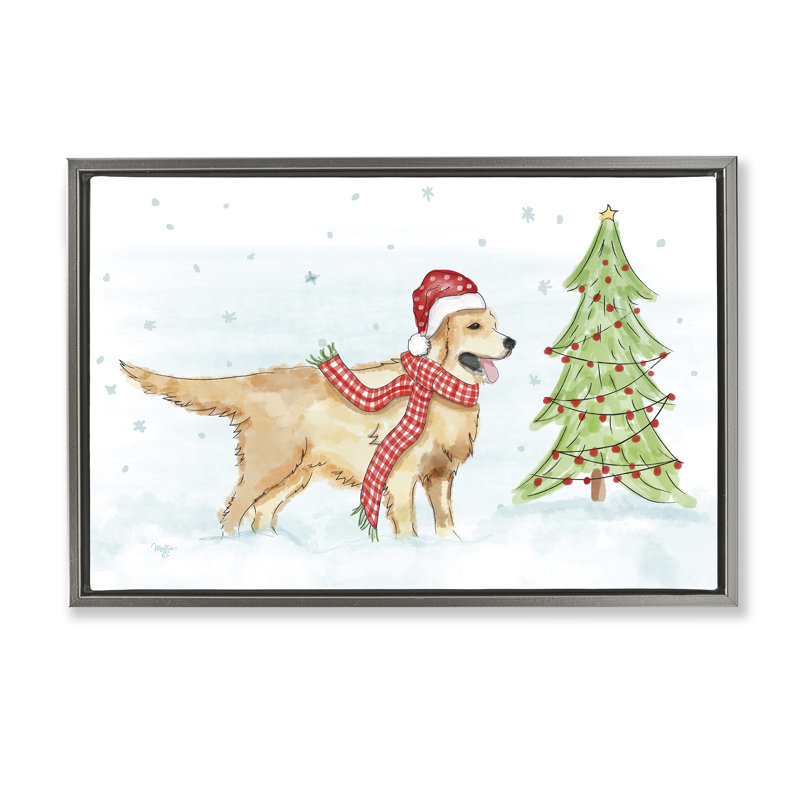 «Snowy Labrador Scene» par Mollie B., Cadre flottant gris lustré, H 17 po x l 25 po