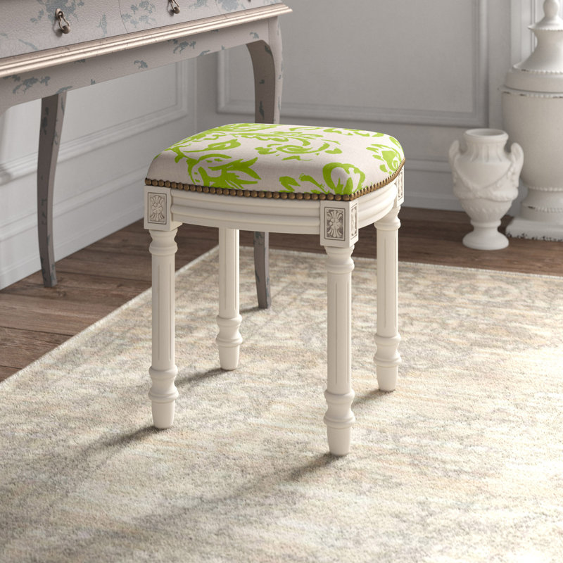 Tabouret de coiffeuse en bois massif Philomene, Vert chartreuse