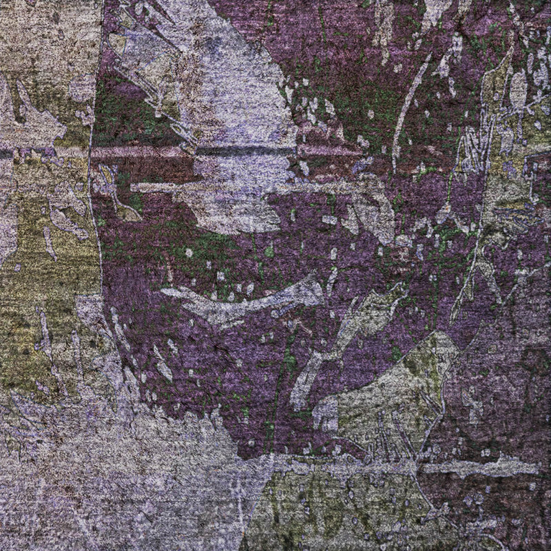 Tapis abstrait à poils longs de qualité supérieure lavable à la machine ADS555, Mauve, 10 pi x 14 pi