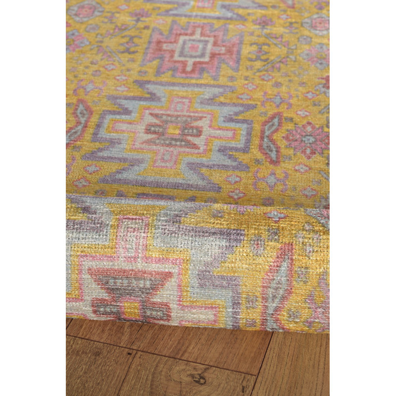 Laurel Sivas Machine Woven Polyester Area Rug in Yellow, Runner 2'2" x 10'