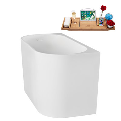 Baignoire autoportante en acrylique 47 ", plateau en bambou, drain Streamline