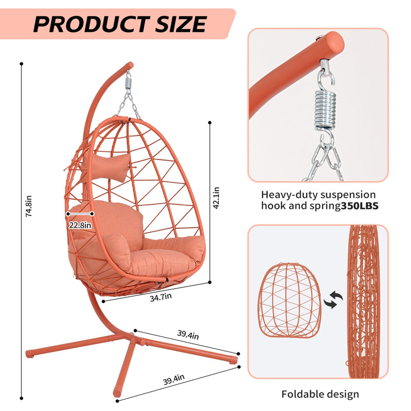 Fauteuil à œufs suspendu avec support, Red, Red