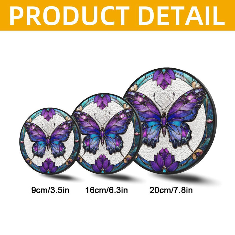 Panneaux de vitrail papillon pour fenêtre, 9,8 x 9,8 po (25 x 25 cm)