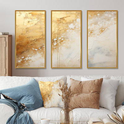 Gold White Marble Geode Magic III - Marble Wall Art Living Room Set