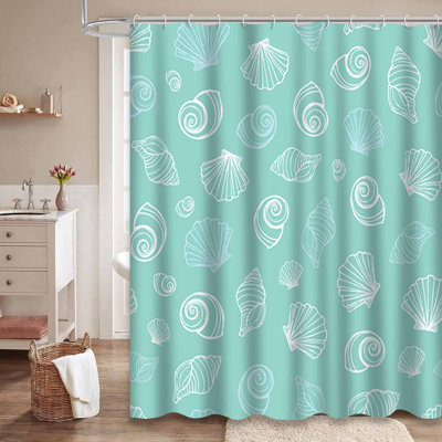 Rideau de douche imperméable à l'eau à motif de coquillages pastel avec 12 crochets Aqua