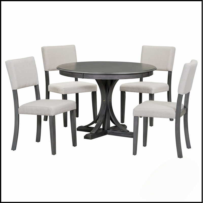 Ensemble de table de salle à manger 5 pièces avec pieds en tréteaux courbés et 4 chaises rembourrées pour une salle à manger élégante