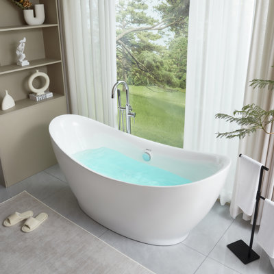 68" x 30" Freestanding Soaking Acrylic Bathtub