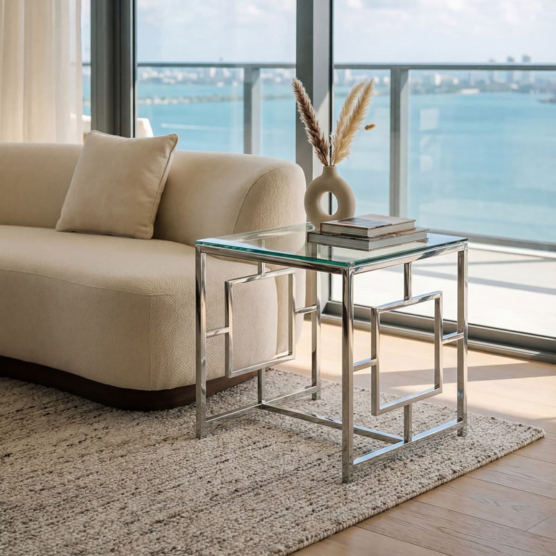 Redd Glass Top Sled End Table