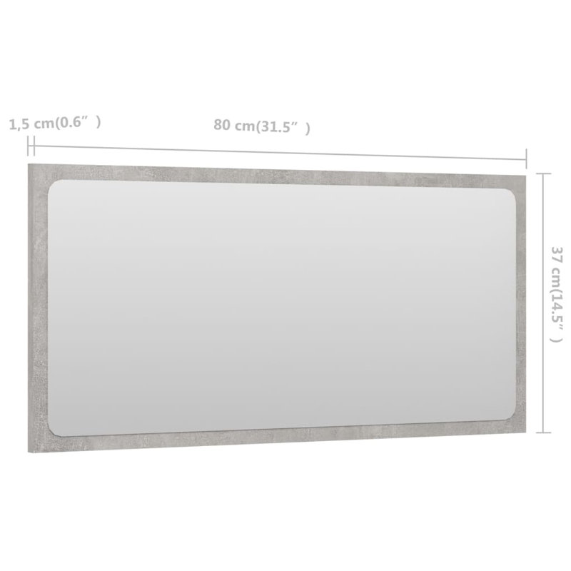 Miroir de salle de bain avec miroir de salle de bain, 14,5 po x 31,5 po, Gris béton