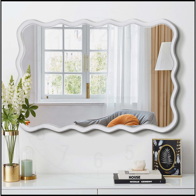 Solid Wood Wavy Mirror, Rectangle, White, 27.95" x 39.76"