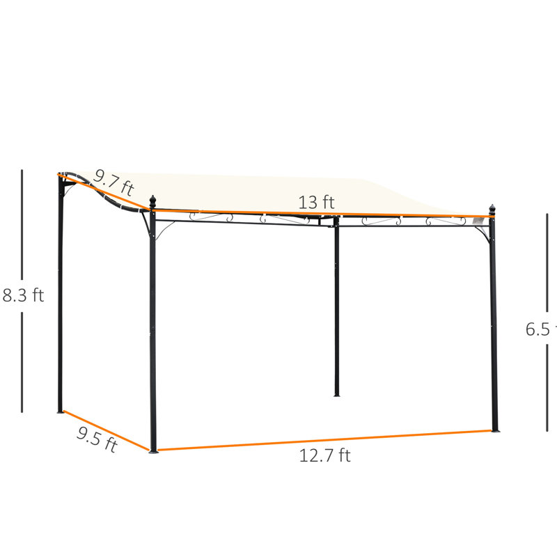 Pergola 10 'x 13' avec auvent. Fabrication en acier, abat-jour de cour. Blanc crème, caractéristique de drainage, acier pour abri de pluie. Auvent de patio, tissu. Abat-jour, système