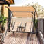 Balancelle de patio pour 2 personnes, auvent avec parasol réglable, table pivotante, porte-gobelet, siège, structure en acier stable, siège d'extérieur beige 2 places, espace de rangement et abat-jour, chaise,