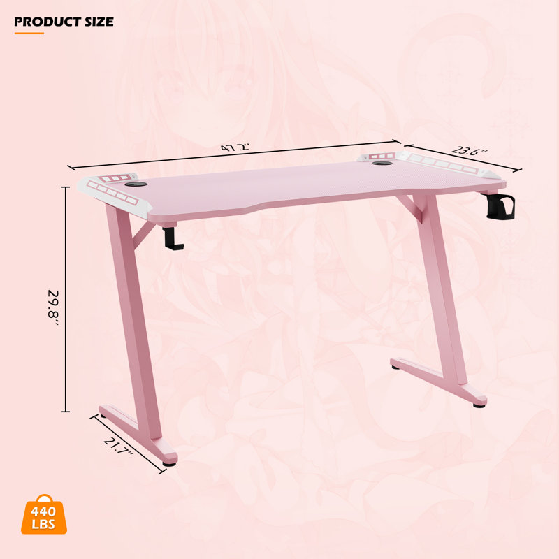 120Cm W Rectangular Computer Desk, Pink