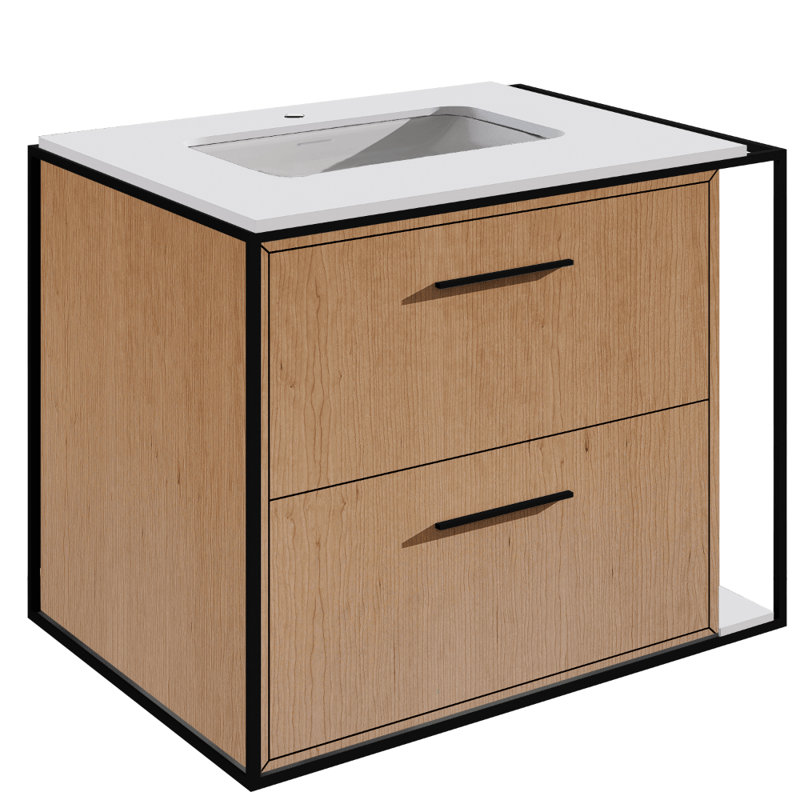 Linea 24" Vanity Base, Single-Hole, Matte Black, Natural Cherry
