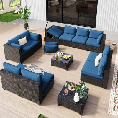 𝗣𝗿𝗲- 𝗮𝘀𝘀𝗲𝗺𝗯𝗹𝗲𝗱 𝗖𝗵𝗮𝗶𝗿𝘀, 10-Person Patio Furniture Set Rattan Modular Conversation Sets Outdoor Seating Sofa Group With Coffee Table