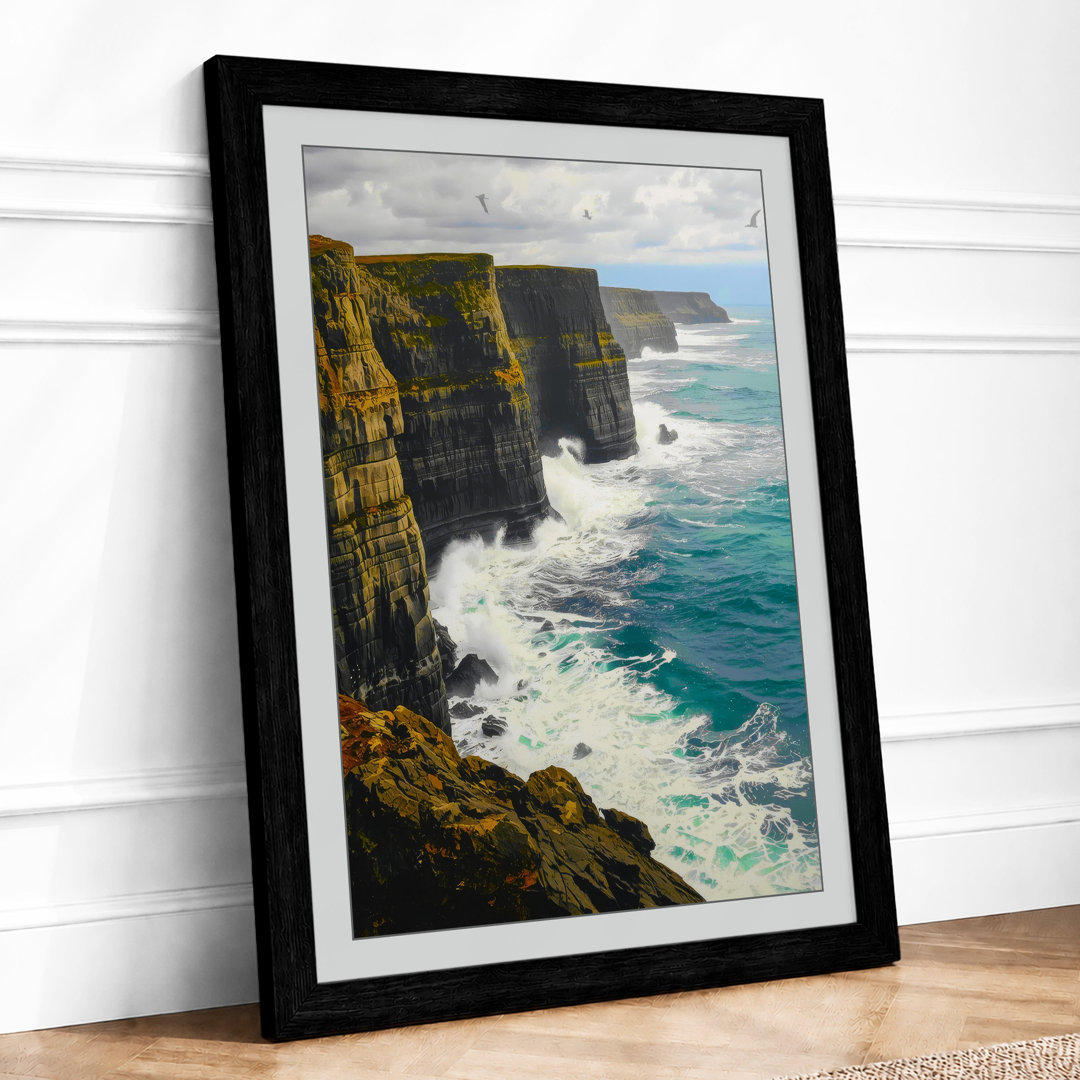 Cliffs and Crashing Waves Coastal - Framed Print