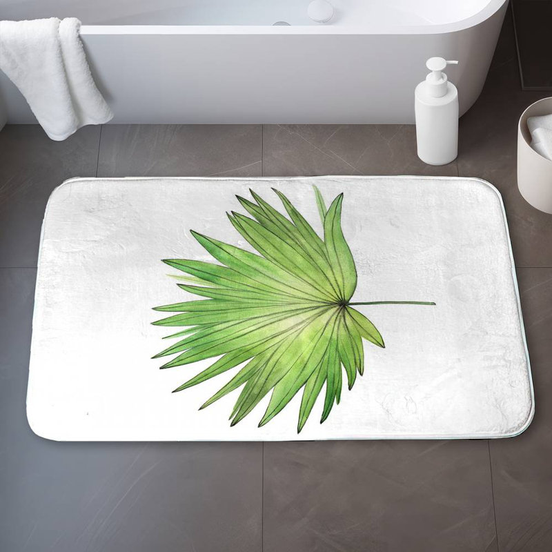 Petticoat palm Bath Mat with Non-Slip Backing - Quick Dry Memory Foam Bathroom Rug - Absorbent - Modern Plush Spa-Style - Machine Washable