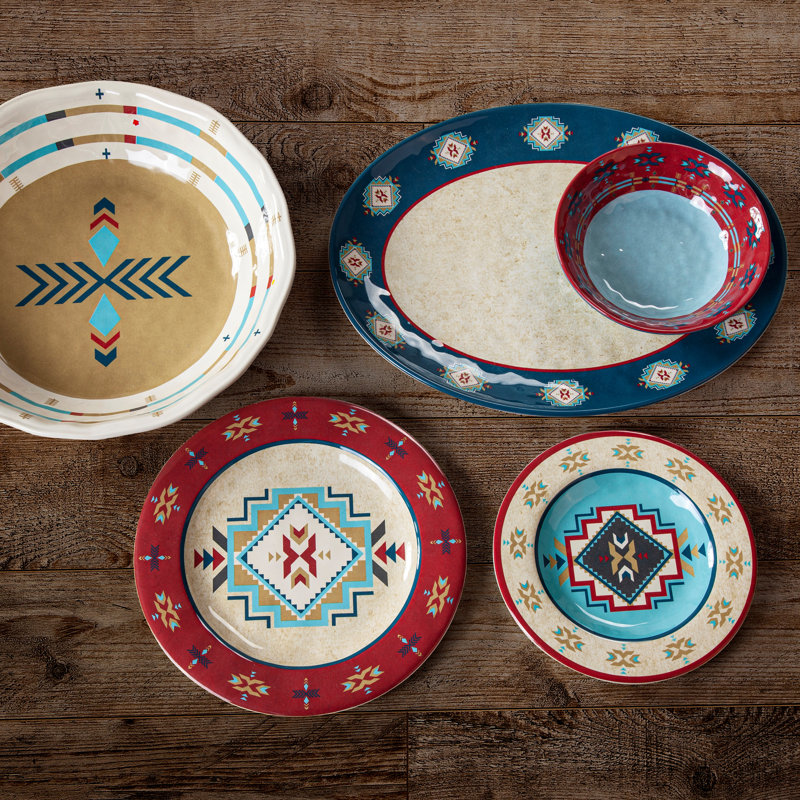 Spirit Valley Aztec Print Melamine 14-Piece Dinnerware Set