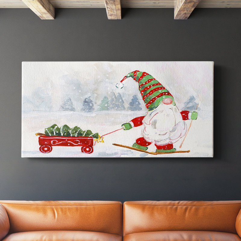 Winter Gnome I - Toile tendue avec châssis - Prêt à accrocher, H 16 po x l 32 po