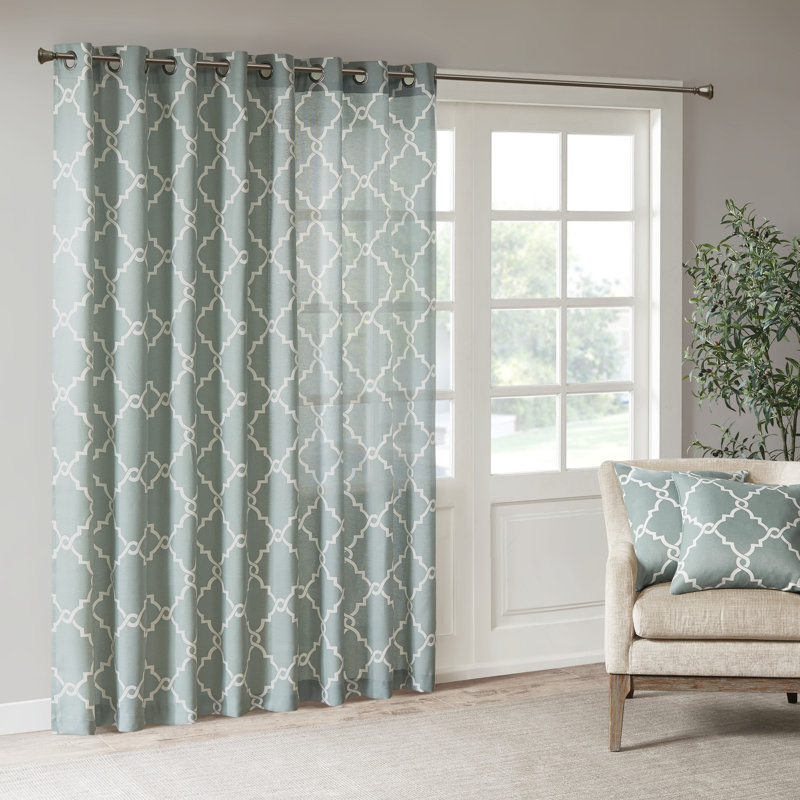 Yellow and White Light-Filtering Grommet Curtain Panel