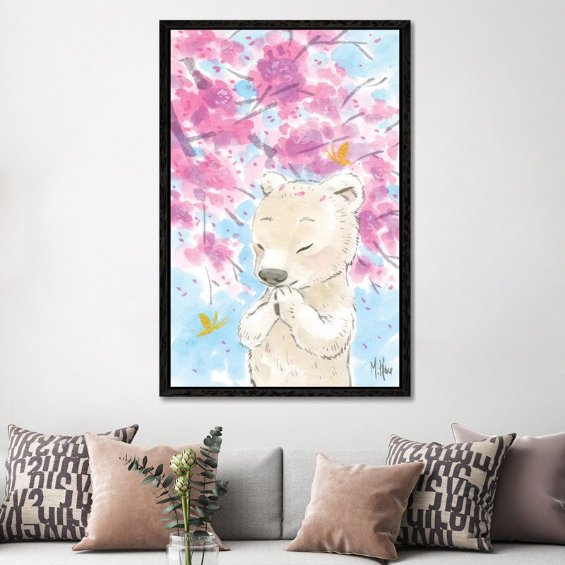 Cherry Blossom Polar Bear by Martin Hsu - Painting on Canvas, 152.5 cm H x 101.5 cm W, Black Framed