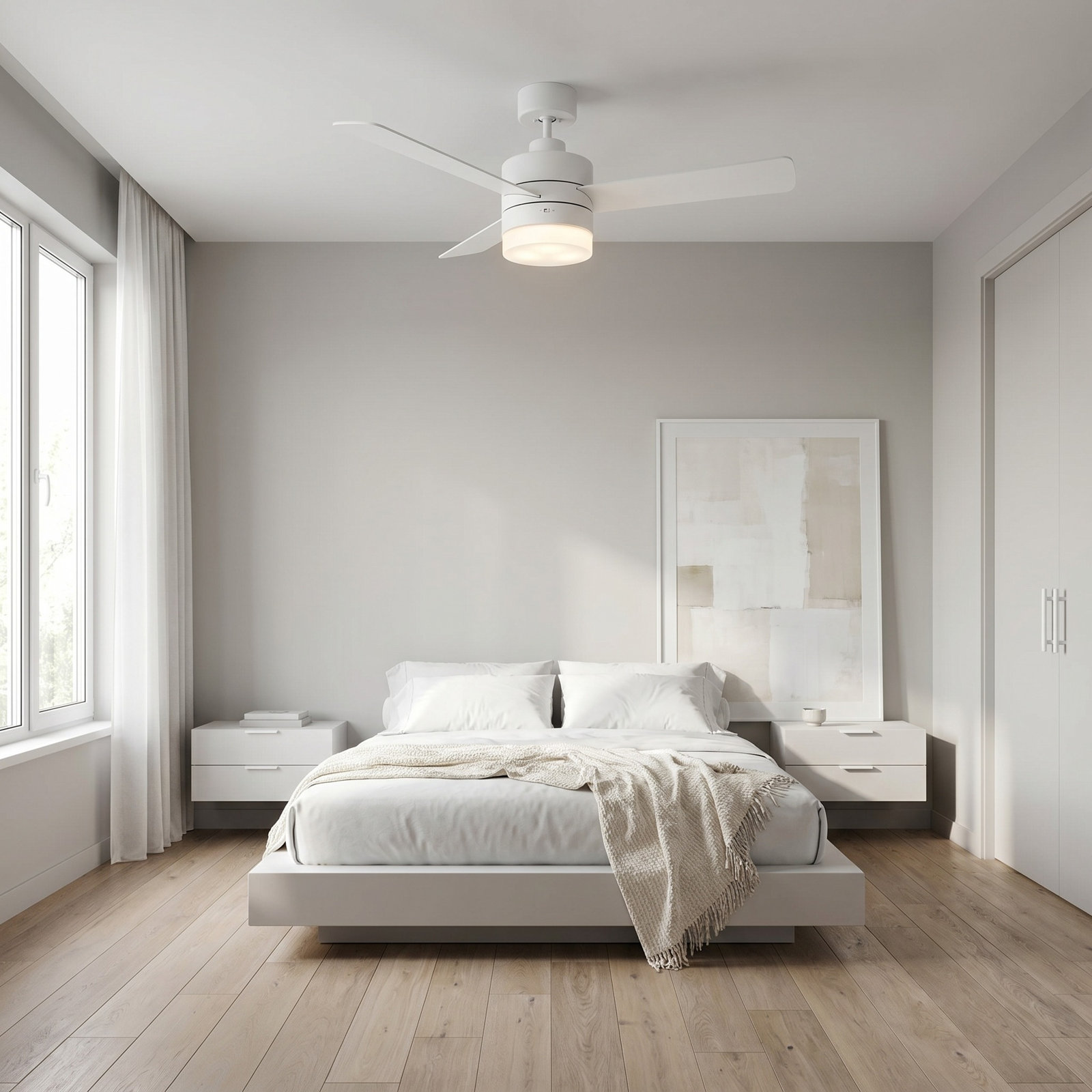 Adna 44'' 3 Blade Ceiling Fan with Light Kit, Matte White, 44", Matte White