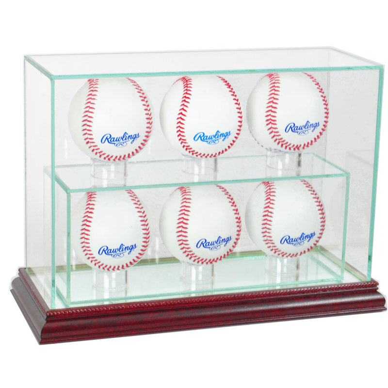 Perfect Cases And Frames 9'' W 4'' D Baseball Glass Ball / Puck Case, Cherry