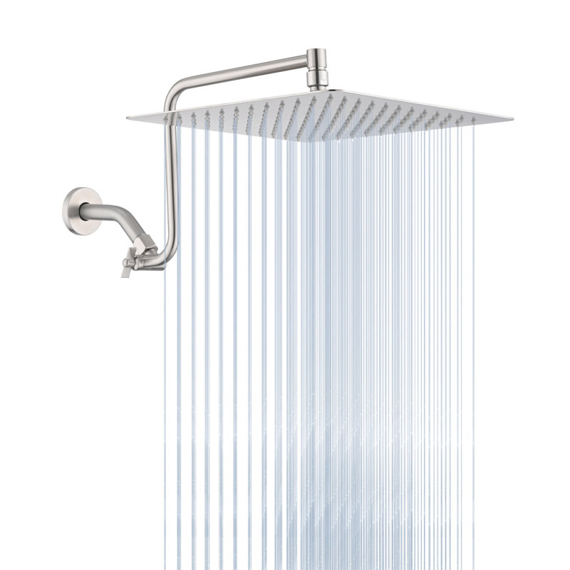 Pomme de douche à pluie 12 po avec bras robuste, stable et bras d'extension réglable en acier inoxydable 12 po