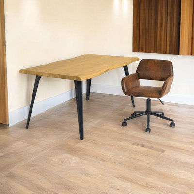 Modern Office Desk and Chair Set with Wave-Style Wooden Top Ergonomic Adjustable Chair Durable Metal Legs for Office Conference Room and Reception Areas