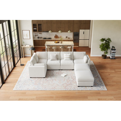 Canapé modulaire surdimensionné en U surdimensionné, canapé en chenille à 8 places avec repose-pieds mobile, convertible pour salon, appartement ou bureau