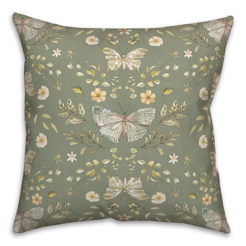 Olive Square Floral Reversible Polyester Throw Pillow
