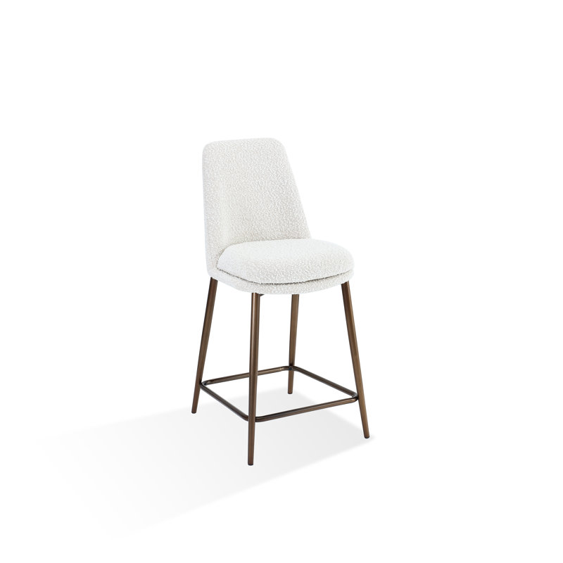 Wyatt Upholstered Counter Stool In Ricotta Boucle And Bronze Metal