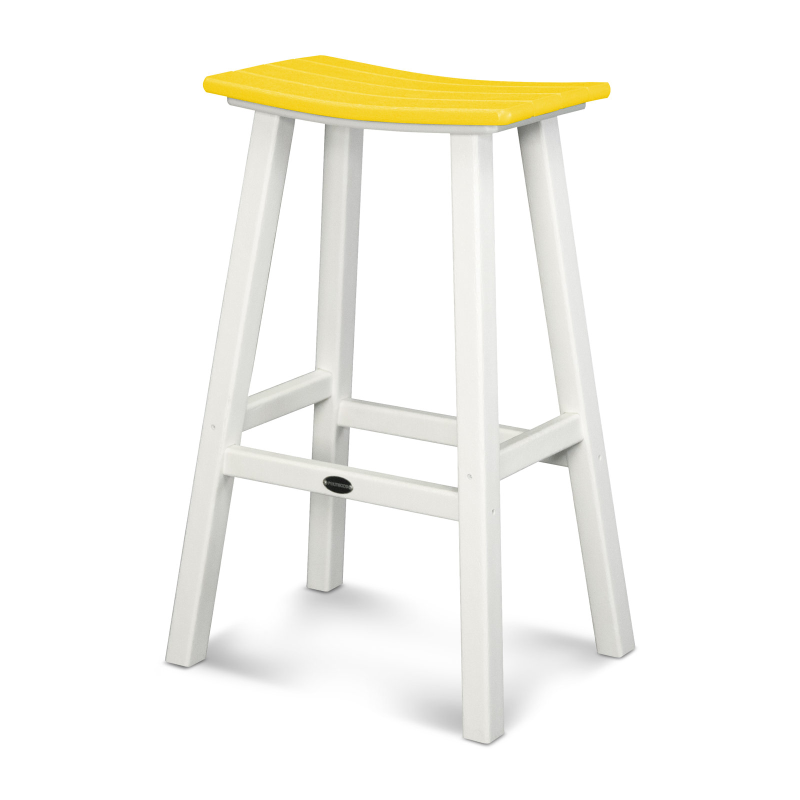 POLYWOOD® Contempo Saddle Bar Stool, White, Lemon