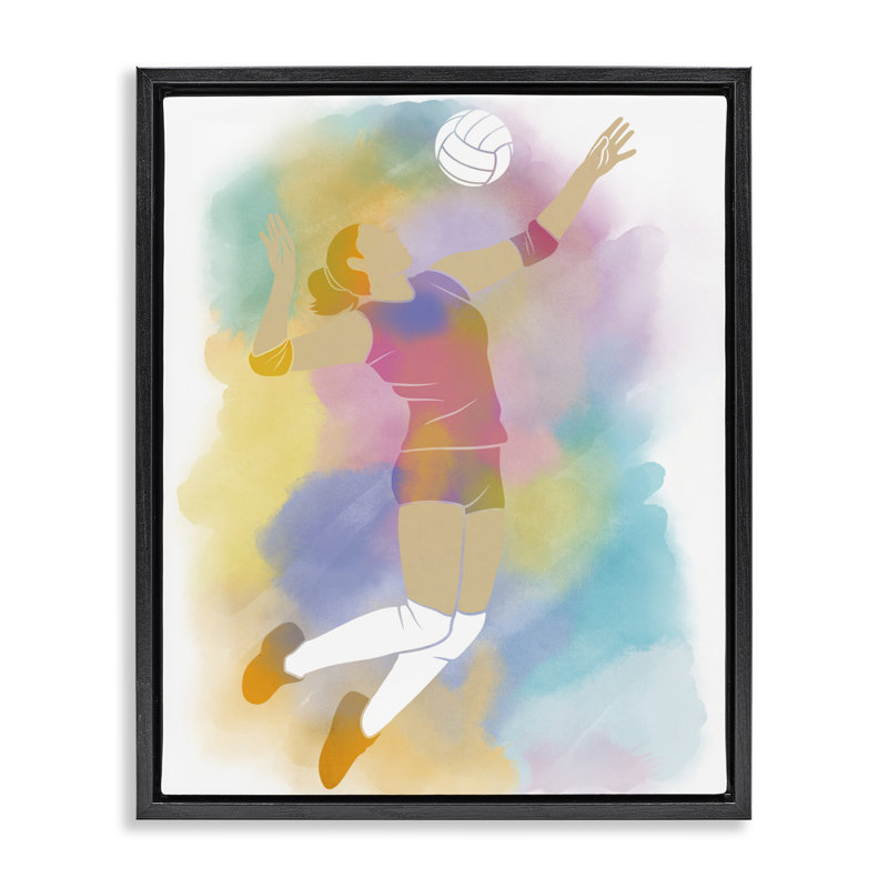 Cadre flottant coloré Sports Volleyball, design par Marcus Prime, Cadre flottant noir de jais, H 21 po x l 17 po