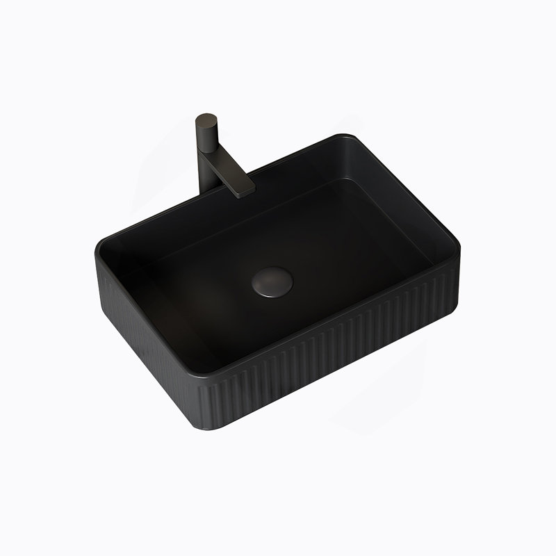 20'' Bathroom Sink, Rectangular Striped Vessel Ceramic Basin Without Faucet, NO Cabinet, Black, Black