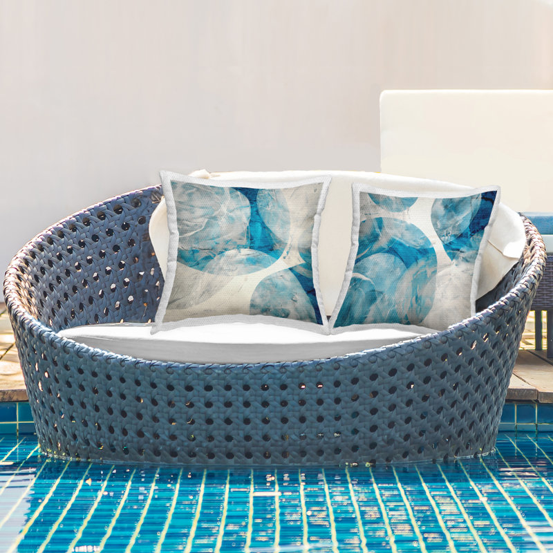 Blue Overlapping Abstract Shapes 2 Piece Outdoor Printed Pillow Set by Jeff Iorillo
