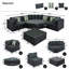 7-Piece Outdoor Wicker Sofa Set, Rattan Sofa Lounger, With Striped Green Pillows, Conversation Sofa, For Patio, Garden, Deck, Black Wicker, Gray Cushion
