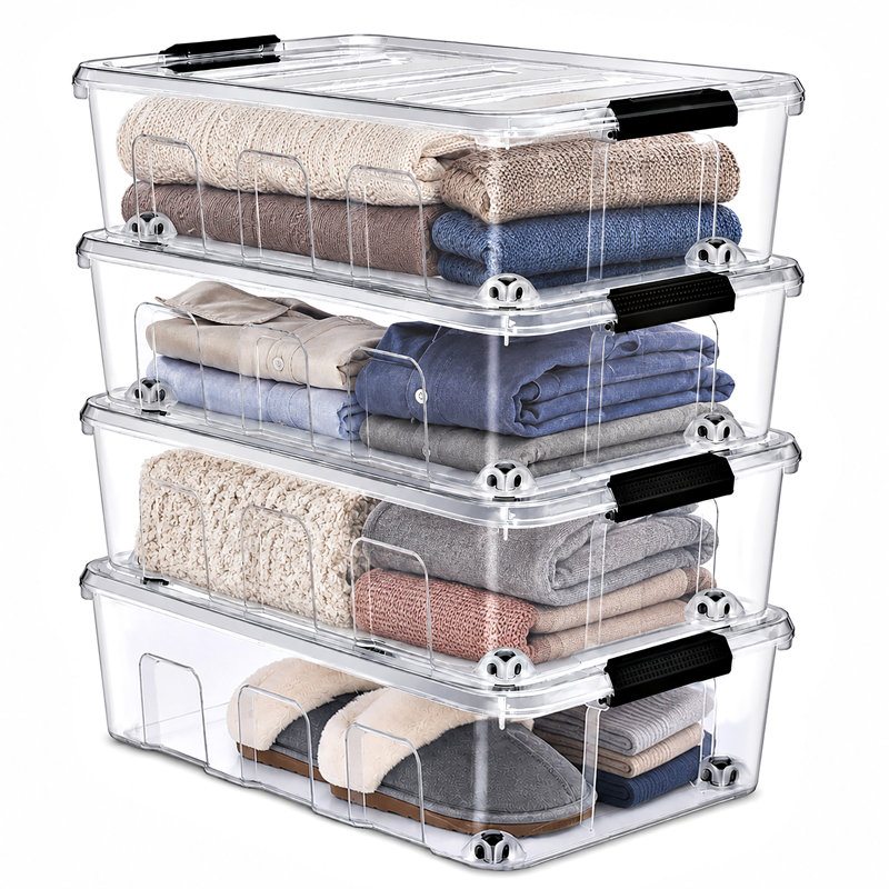 Ensemble de 4 bacs de rangement transparents Sorbus avec couvercles et poignées, capacité de 40 pte, Ensemble de 4
