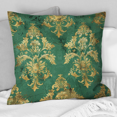 Coussin décoratif damassé vert et or IV