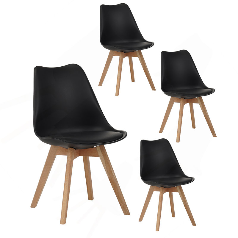 Ensemble de quatre chaises de salle à manger avec pieds en bois pour la cuisine et la salle à manger, Black