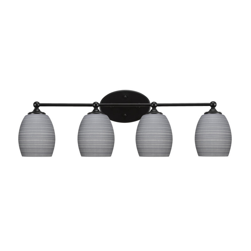 Barre d'éclairage de salle de bain 4 lumières Aitkens au fini noir mat avec verre gris mat 5 po, Nickel brossé