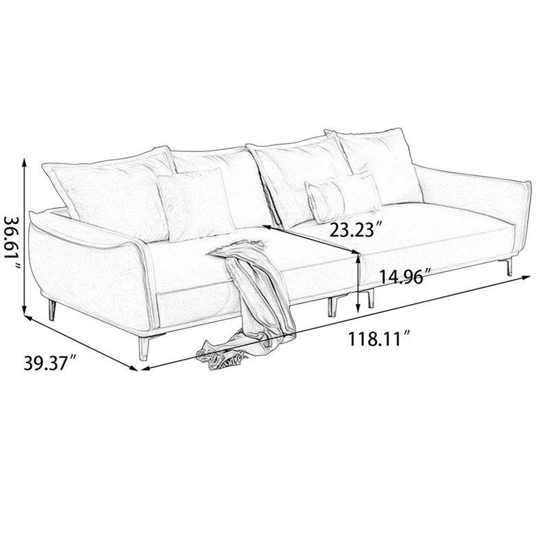 Canapé modulaire en velours noir, 118.11" W