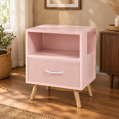 Table de chevet rose à 2 niveaux avec tiroir et rangement ouvert, table de bout moderne pour petits espaces, salon ou chambre à coucher