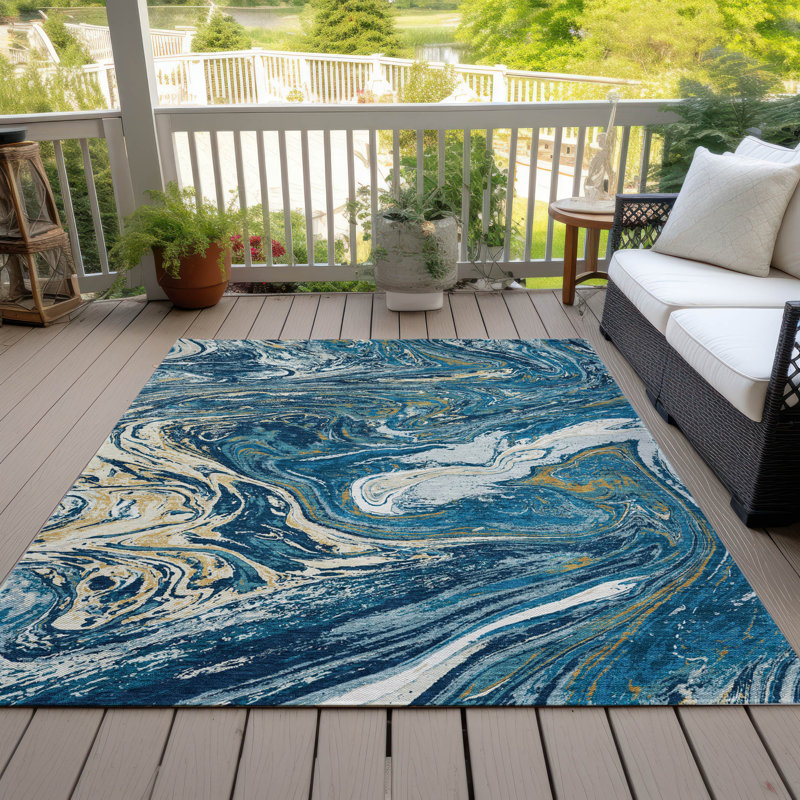 Tapis intérieur / extérieur bleu marine Malika , 9 pi x 12 pi