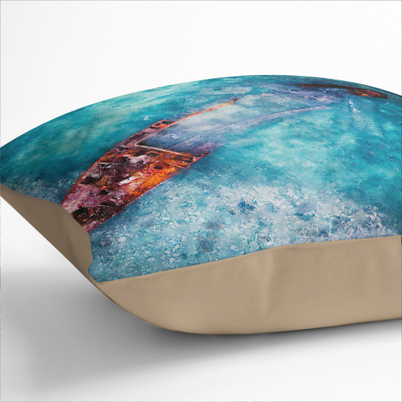Wreck Of A Boat Painting Square Throw Cushion, 40cm H x 40cm W x 15cm D, Stone