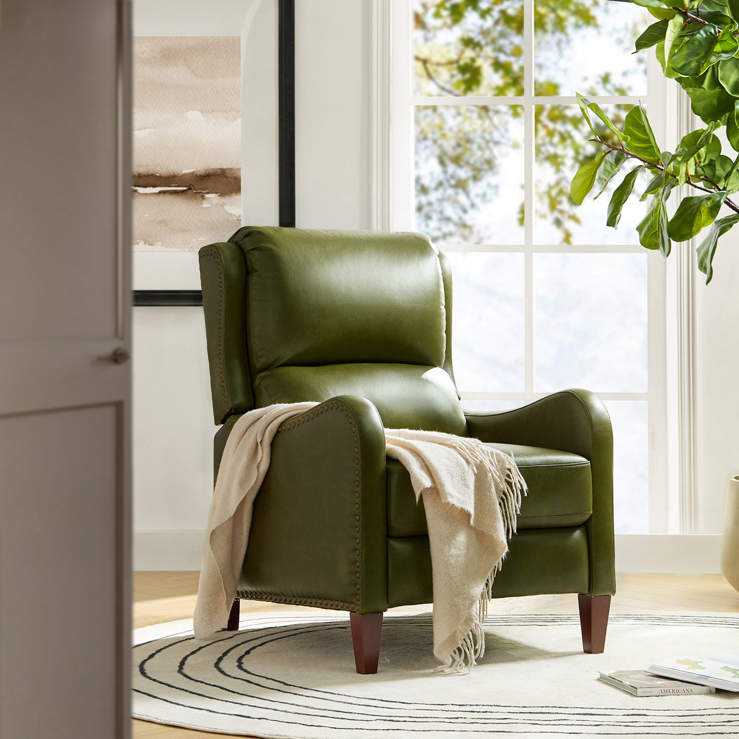 Beecher 29" Genuine Leather Manual Recliner, Olive Top Grain Leather