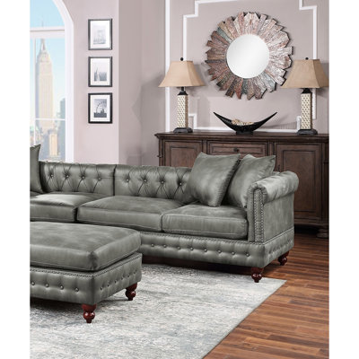 Canapé modulaire contemporain respirant gris ardoise, 4 pièces avec canapé
