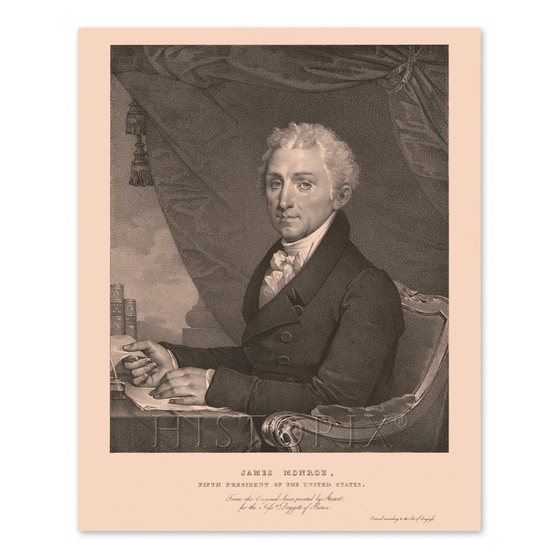 1828, président James Monroe, sur papier, L 16 po x H 20 po