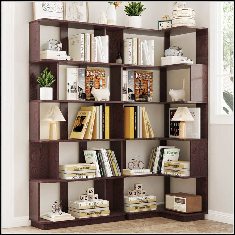 Ensemble de 2 bibliothèques combinées gratuites, tablettes d'angle peu encombrantes avec longueurs de 55 cm et 80 cm, 4 options de couleurs