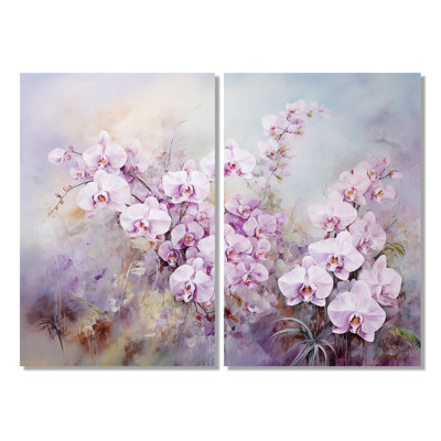 Orchidées roses, charme d'aquarelle I - fleurs, grandes impressions sur toile